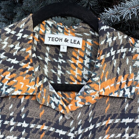 teoh & lea Tops - Teoh & Lea Button Down Houndstooth Viscose Blouse Yellow Green Brown Size S